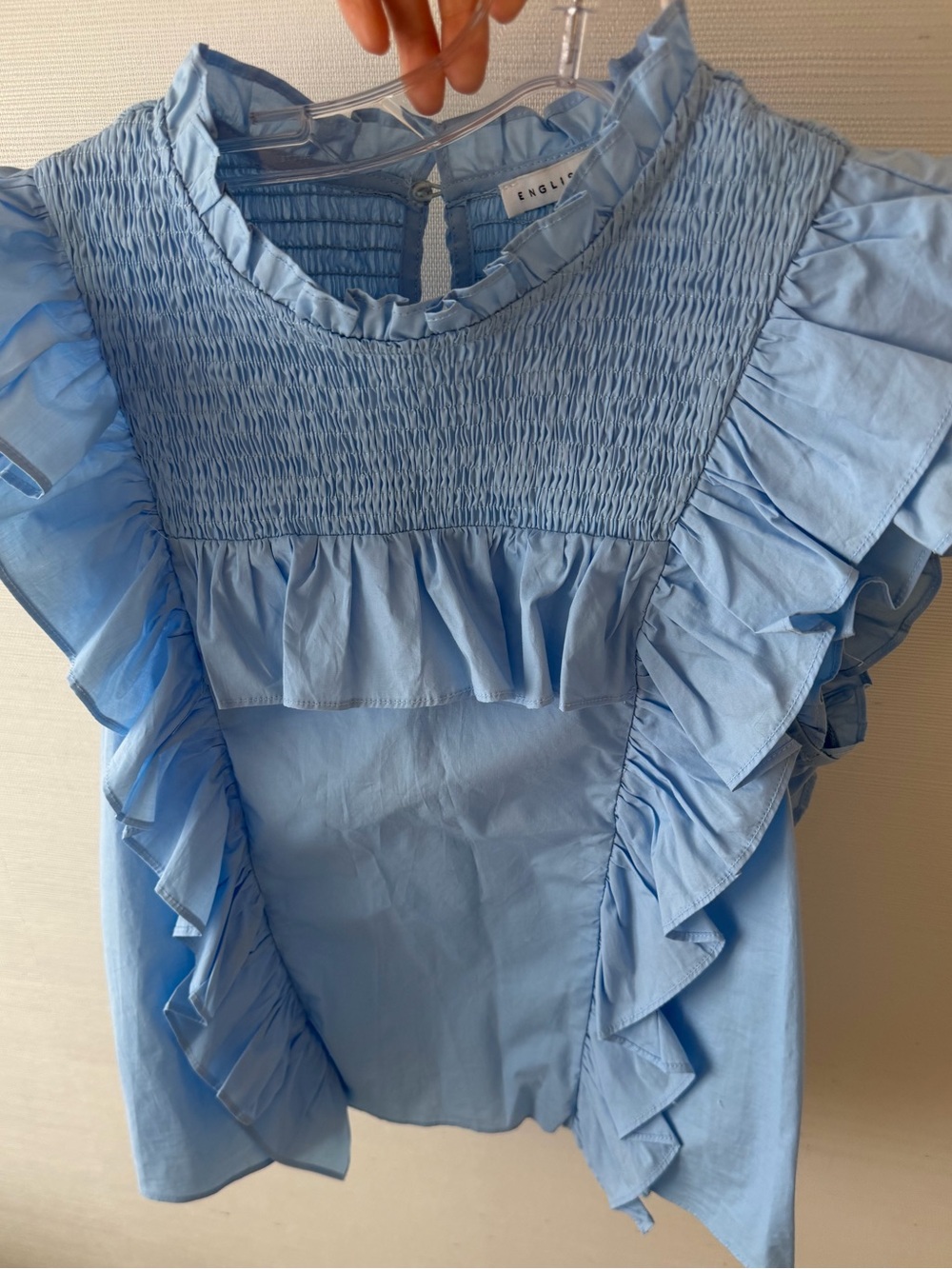 English Factory Baby Blue Ruffle Smocked Top